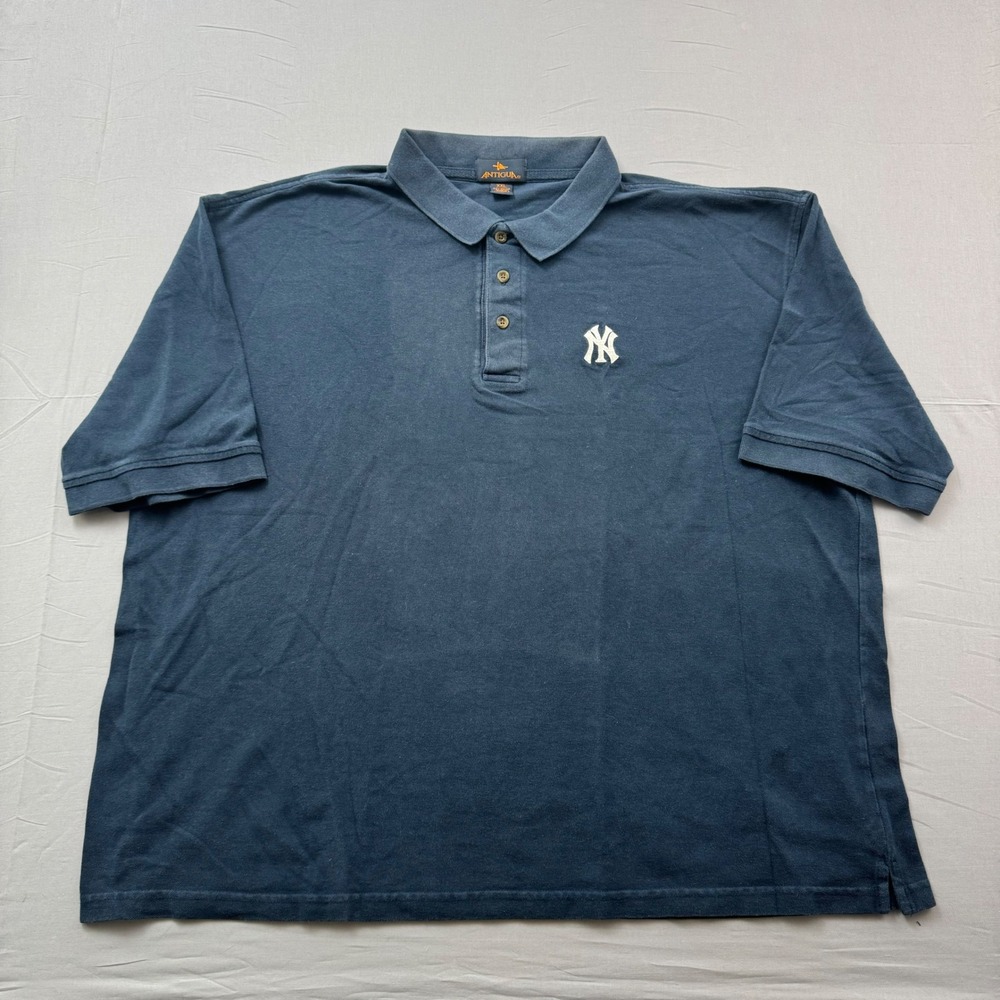 Antigua New York Yankees MLB Polo Shirt Men XXL Navy Blue Cotton Pique Short Slv